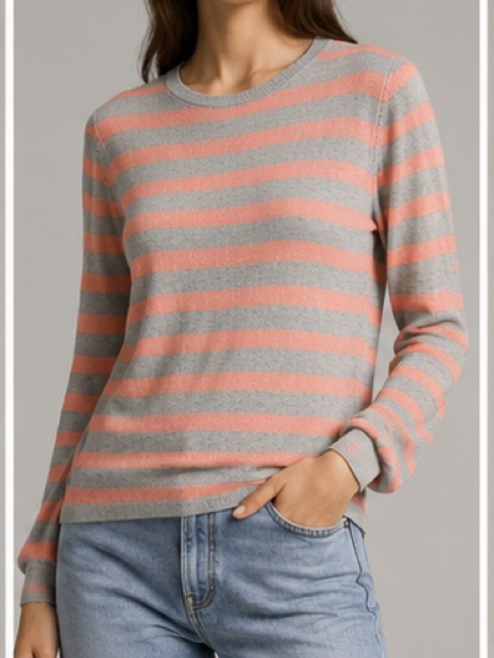 Banana Republic Striped Crewneck Sweater in beige  & pastel coral Size Small